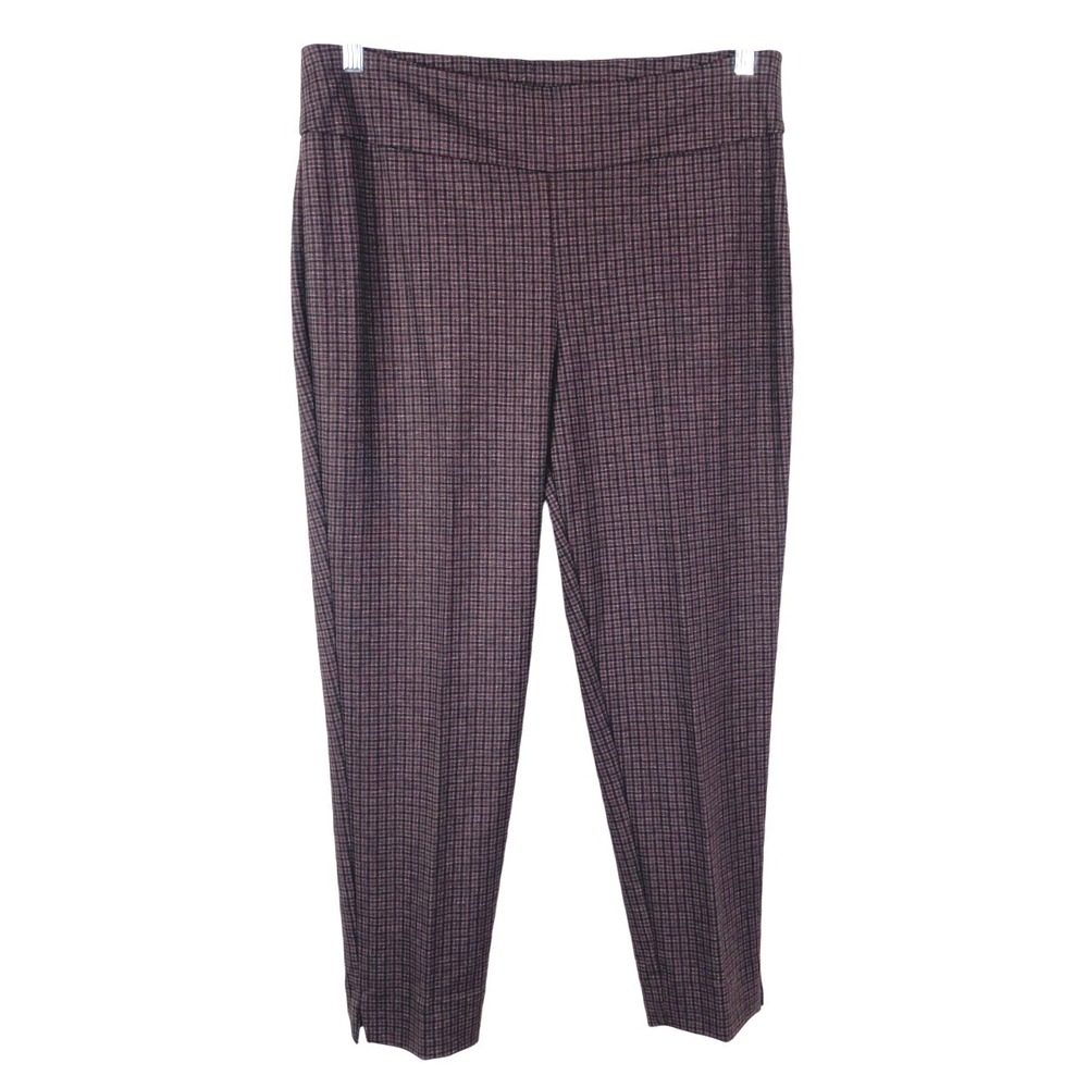 NWT Zac & Rachel PULL-ON DRESS PANTS Tummy Control RED/BLACK/GREY PLAID Check L